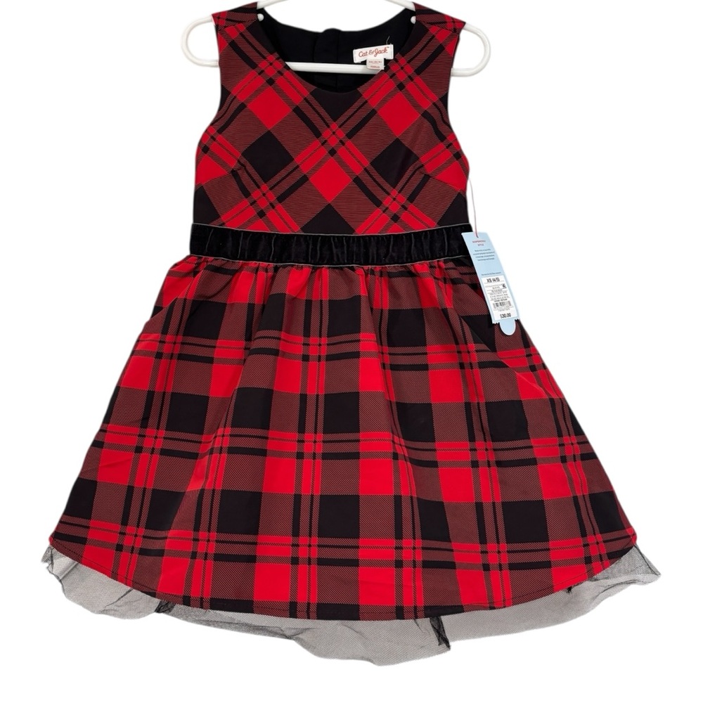Cat & Jack Red & Black Plaid Fit & Flare Girl’s Holiday Formal Dress size 4/5 XS